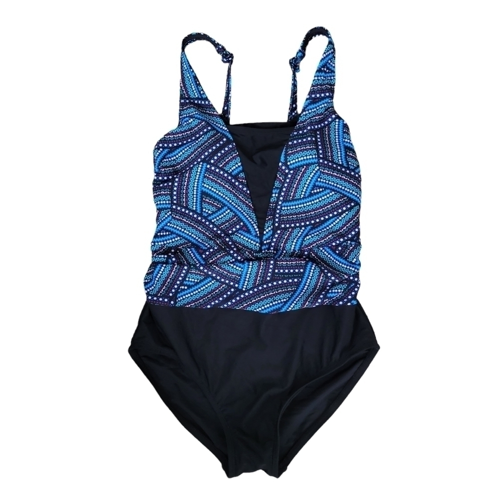 Byron Bay One Piece Swimsuit Black & Multicolour Geo Print Top